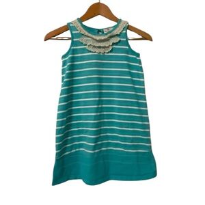 Hanna Andersson Girls Teal and White Striped Dress